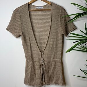 Cutter & Buck || Short Sleeve Sheer Loose Knit 3 Button Ribbon Belt Cardigan M